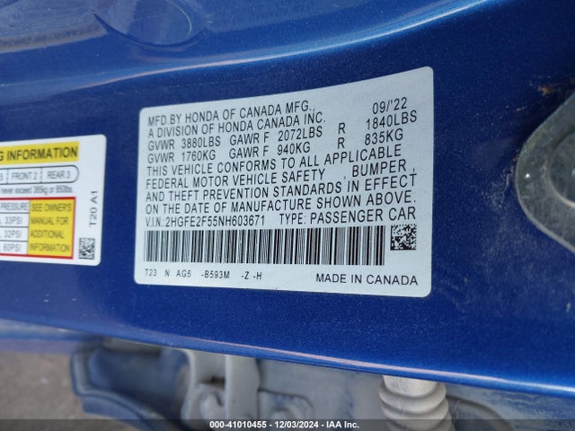 Honda Civic Sport 2022 2HGFE2F55NH603671 Image 9