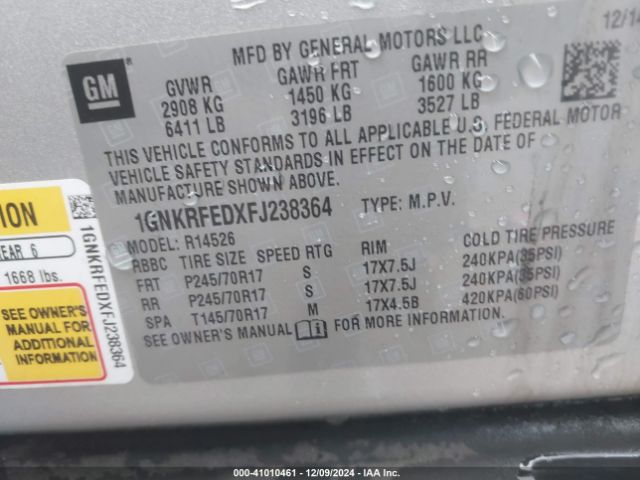 1GNKRFEDXFJ238364 Chevrolet Traverse Ls
