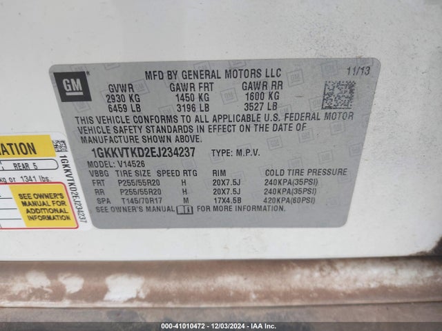 GMC Acadia Denali 2014 1GKKVTKD2EJ234237 Image 9