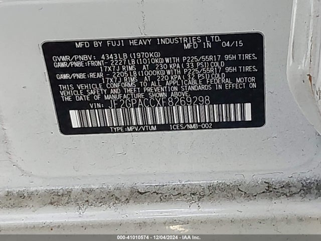 JF2GPACCXF8269298 Subaru Xv Crosstrek 2.0i Premium