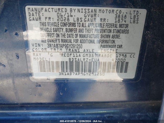 Nissan SENTRA SR 2016 3N1AB7AP9GY291250 Image 9