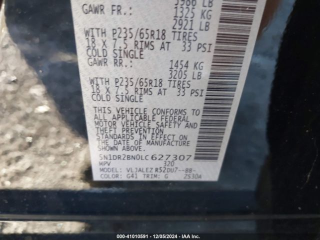 5N1DR2BN0LC627307 Nissan Pathfinder Sv 2wd
