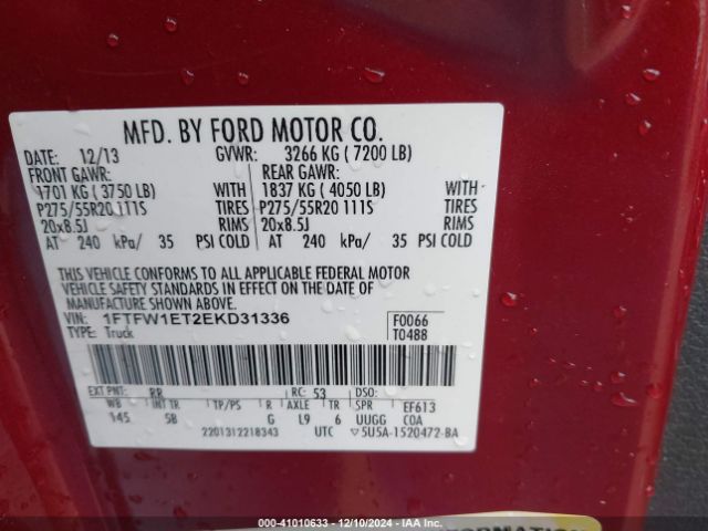 1FTFW1ET2EKD31336 Ford F-150 Fx4