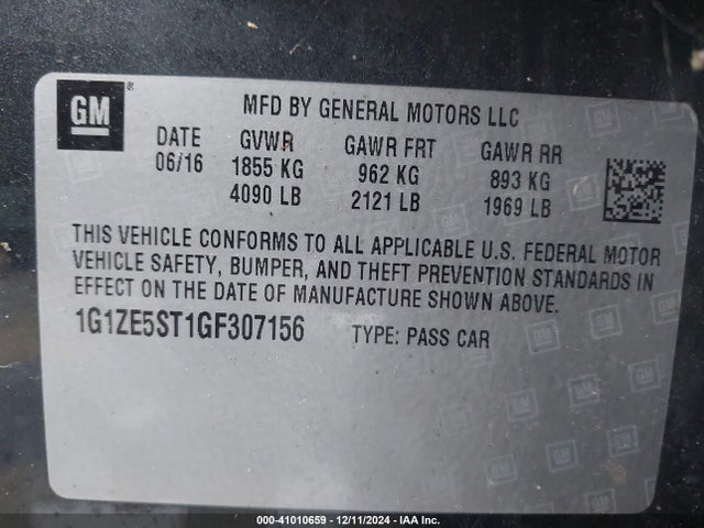 Chevrolet MALIBU 1LT 2016 1G1ZE5ST1GF307156 Image 9