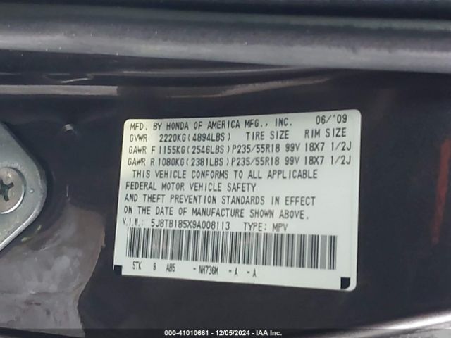 2009 ACURA RDX 5J8TB185X9A008113 Photo 8