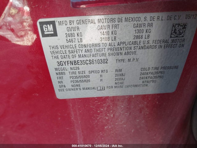 2012 CADILLAC SRX 3GYFNBE35CS610302 Photo 8