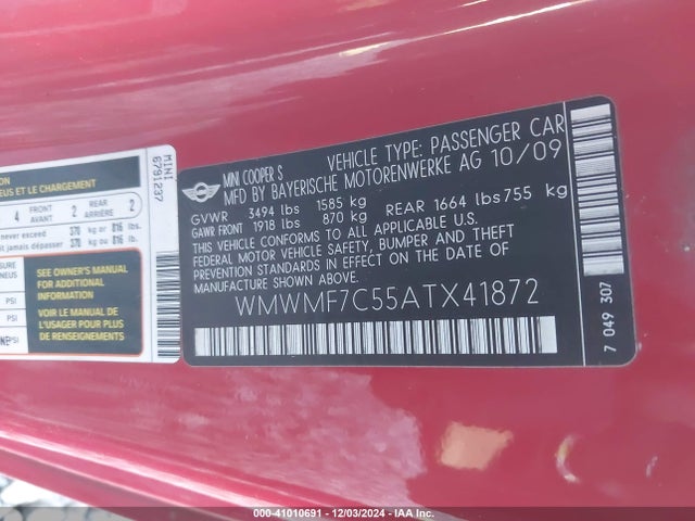 2010 MINI COOPER S WMWMF7C55ATX41872 Photo 8