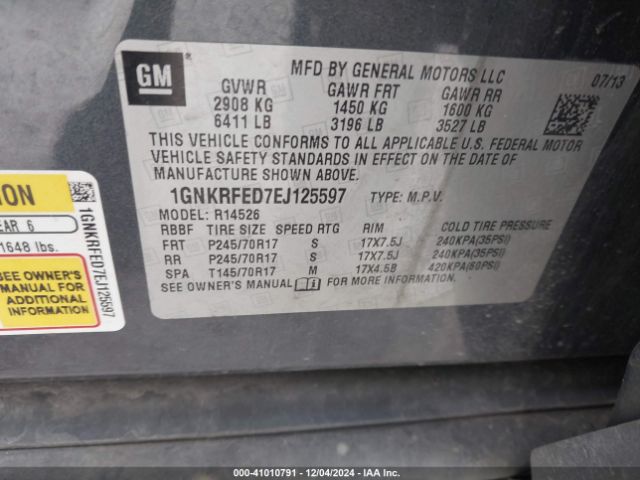 1GNKRFED7EJ125597 Chevrolet Traverse Ls