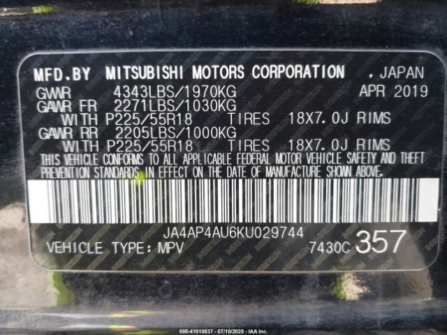 2019 MITSUBISHI OUTLANDER SPORT JA4AP4AU6KU029744 Photo 8