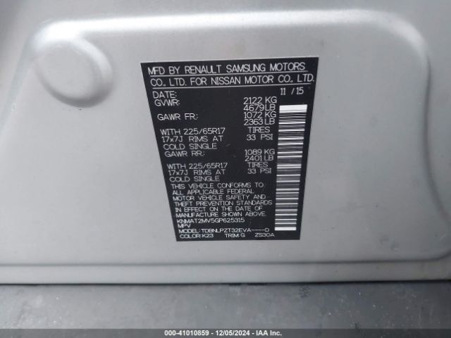 KNMAT2MV5GP625315 Nissan ROGUE S
