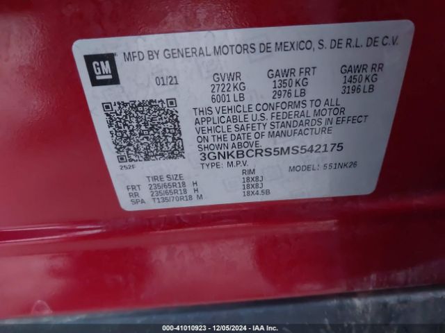 3GNKBCRS5MS542175 Chevrolet Blazer Fwd 2lt