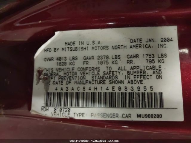 2004 MITSUBISHI ECLIPSE 4A3AC84H14E083955 Photo 8