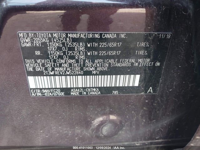 2T3WFREV2JW522840 Toyota Rav4 Adventure/xle