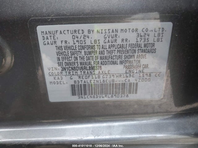 Nissan Versa 1.6 S 2024 3N1CN8DV6RL890378 Image 9