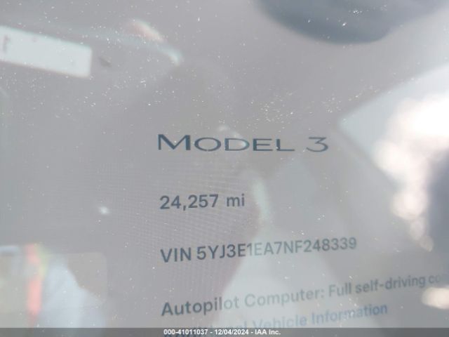 5YJ3E1EA7NF248339 Tesla Model 3 Rear-wheel Drive