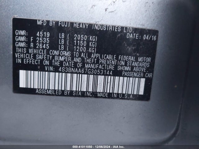 4S3BNAA67G3053144 Subaru Legacy 2.5i