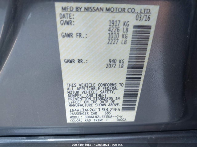 Nissan Altima 2.5 Sr 2016 1N4AL3AP2GC194795 Image 9