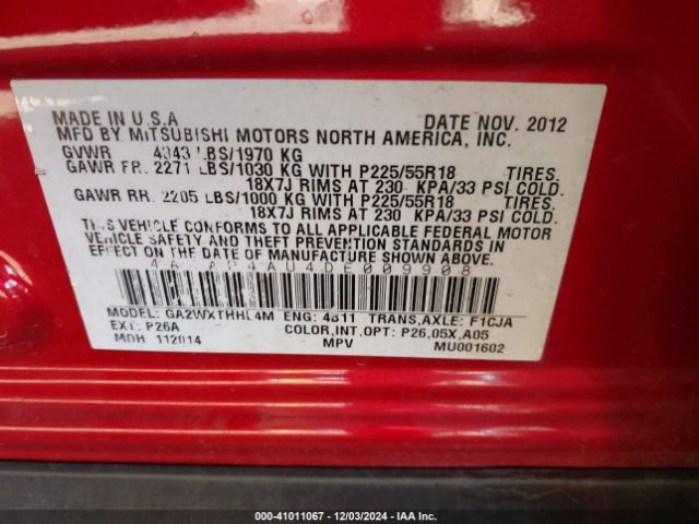 2013 MITSUBISHI OUTLANDER SPORT 4A4AP4AU4DE009908 Photo 8