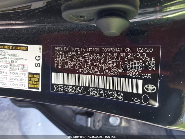 Toyota COROLLA LE 2020 JTDEPRAE2LJ106920 Image 9