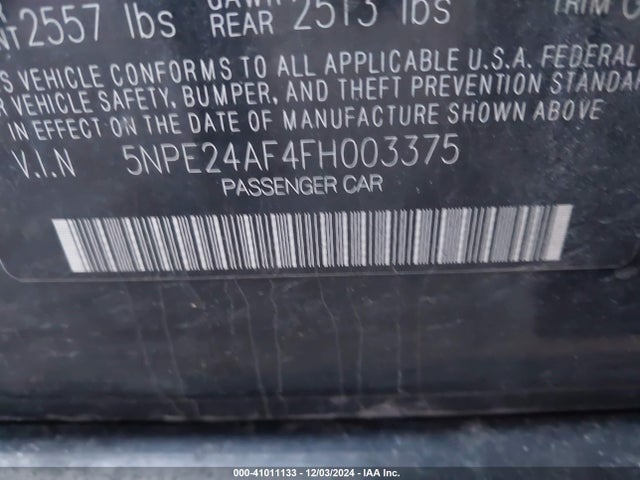 Hyundai SONATA SE 2015 5NPE24AF4FH003375 Image 9