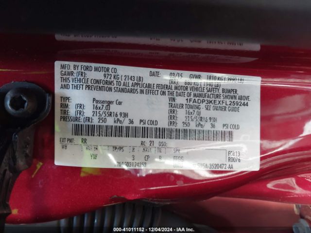 1FADP3KEXFL259244 Ford FOCUS SE