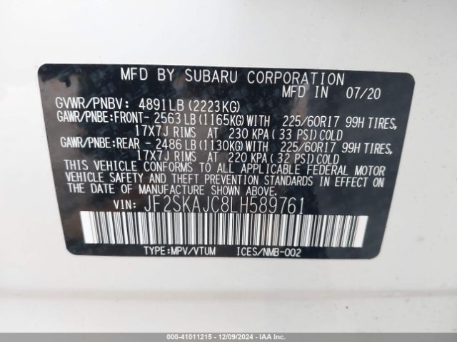 JF2SKAJC8LH589761 Subaru Forester Premium