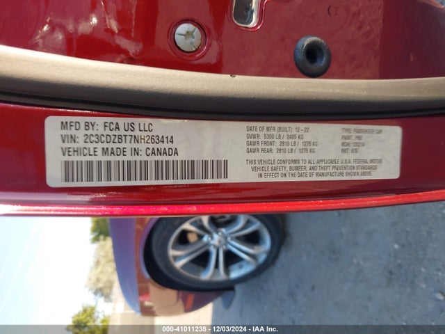 2C3CDZBT7NH263414 Dodge Challenger R/t