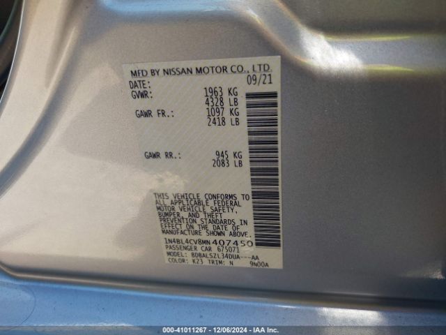 1N4BL4CV8MN407450 Nissan Altima Sr Fwd