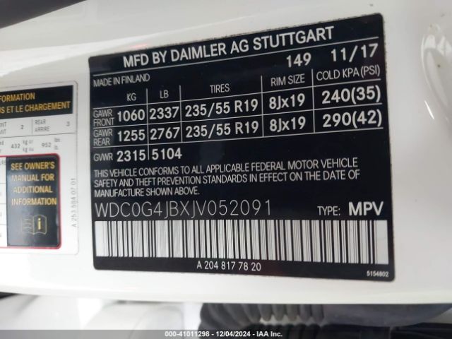 WDC0G4JBXJV052091 Mercedes-Benz GLC 300