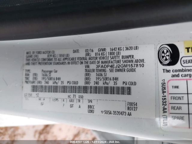 3FADP4EJ2GM157810 Ford FIESTA SE