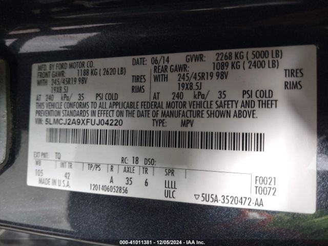 5LMCJ2A9XFUJ04220 Lincoln MKC