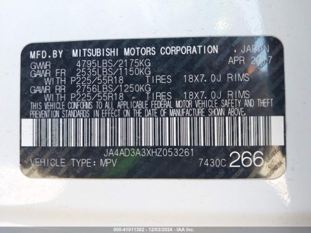 2017 MITSUBISHI OUTLANDER JA4AD3A3XHZ053261 Photo 8