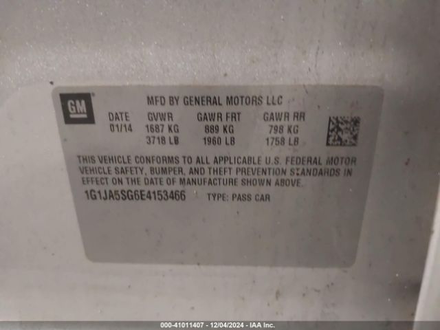 1G1JA5SG6E4153466 Chevrolet Sonic Ls Auto