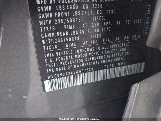WVGBV3AX4EW607638 Volkswagen TIGUAN SE