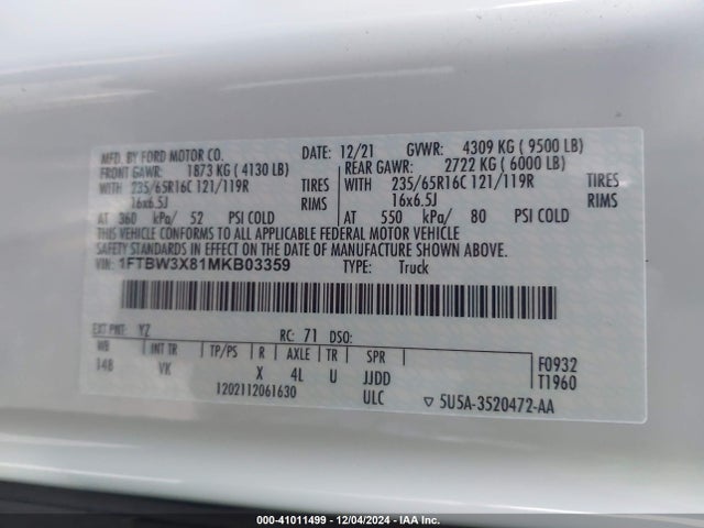 Ford Transit-350 Cargo Van 2021 1FTBW3X81MKB03359 Image 9