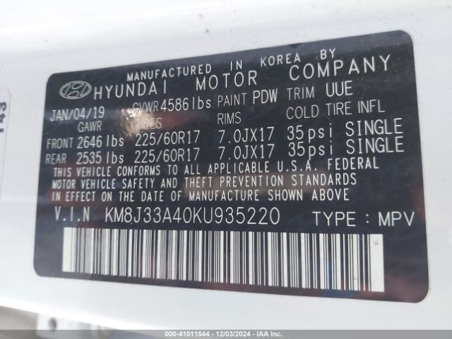 KM8J33A40KU935220 Hyundai Tucson Value