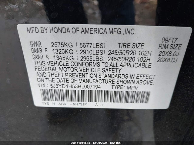 Aukcja sprzedaży 2017 Acura Mdx Technology Package, vin: 5J8YD4H53HL007194, numer aukcji: 41011584