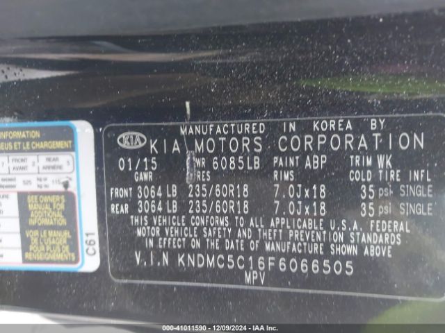 KNDMC5C16F6066505 KIA Sedona Sx