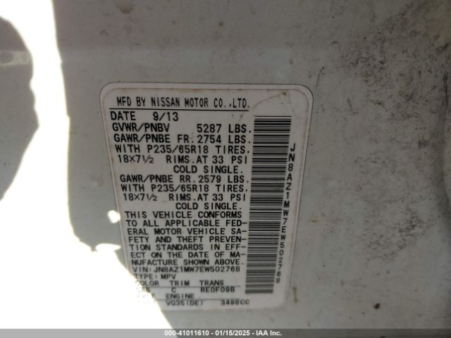 JN8AZ1MW7EW502768 Nissan MURANO S