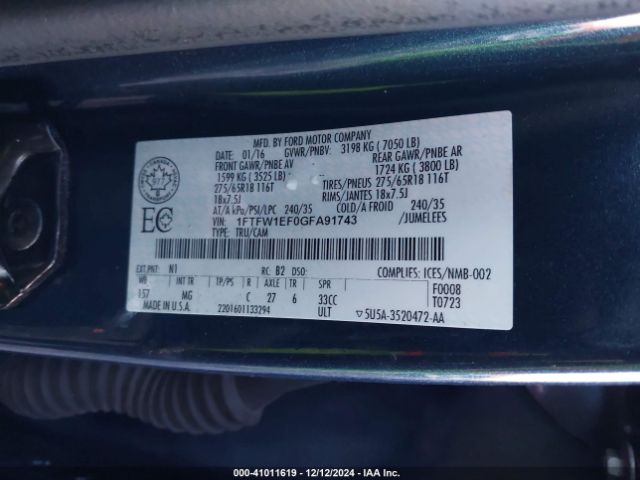 1FTFW1EF0GFA91743 Ford F-150 Xlt