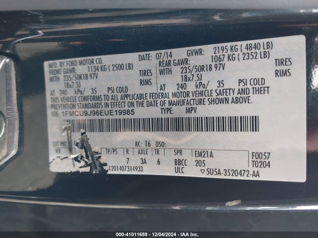 Ford Escape Titanium 2014 1FMCU9J96EUE19985 Image 9