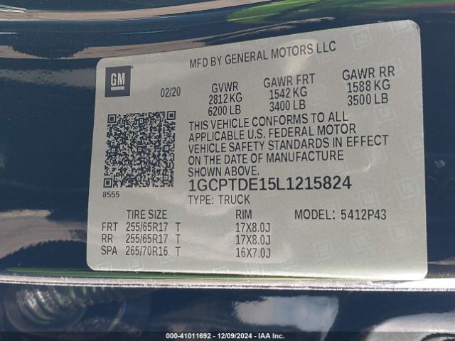 1GCPTDE15L1215824 Chevrolet Colorado 4wd  Short Box Z71