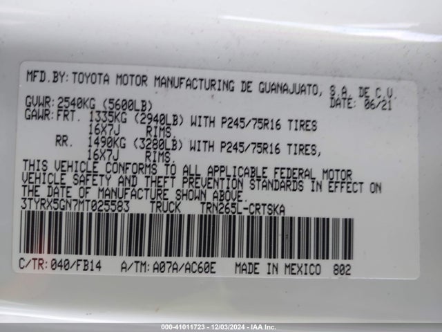Toyota Tacoma Sr 2021 3TYRX5GN7MT025583 Image 9