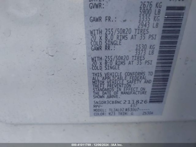 5N1DR3CB8NC211826 Nissan Pathfinder Sl 2wd