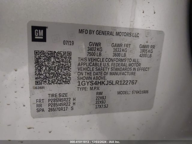 1GYS4HKJ5LR122767 Cadillac Escalade Esv 4wd Luxury