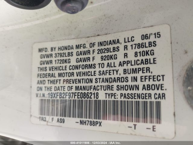 19XFB2F97FE086218 Honda Civic Ex-l