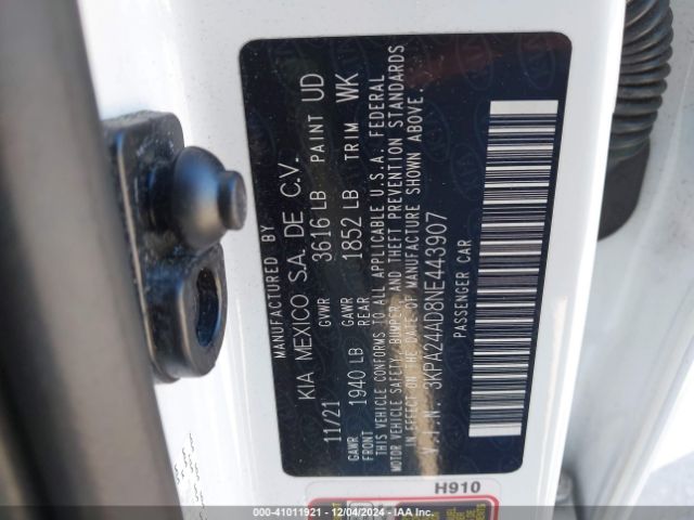 3KPA24AD8NE443907 KIA RIO S