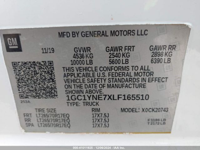 1GC1YNE7XLF165510 Chevrolet Silverado 2500hd 4wd  Standard Bed Lt