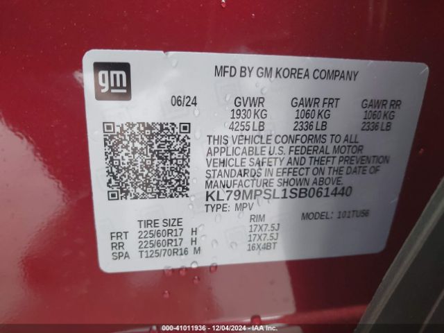 KL79MPSL1SB061440 Chevrolet Trailblazer Fwd Lt