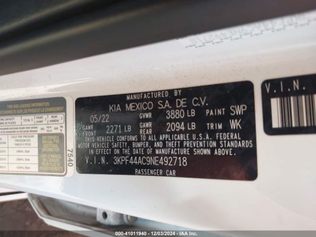 3KPF44AC9NE492718 KIA Forte Gt Manual